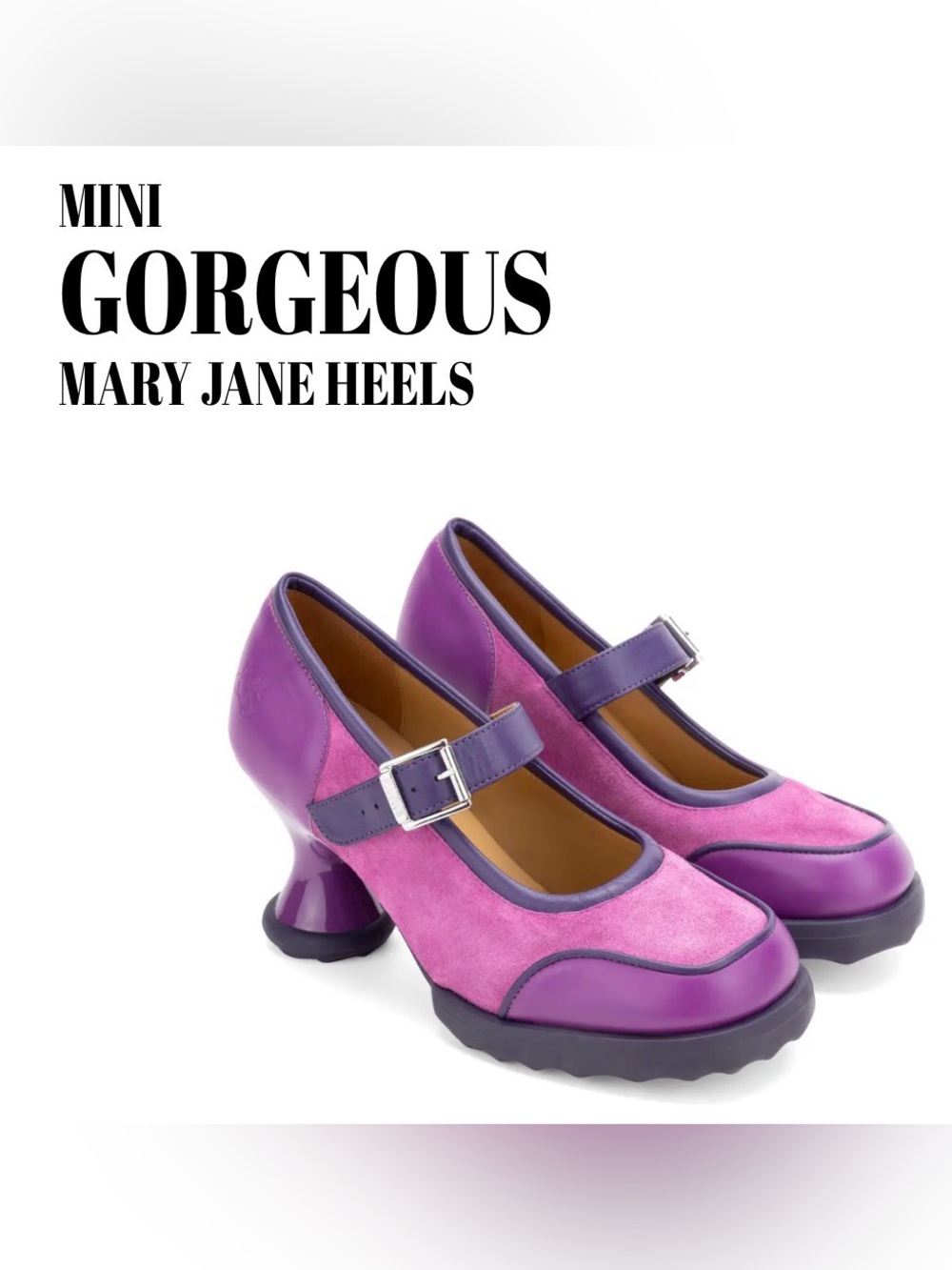 Fluevog LIKE NEW Mini Gorgeous purple leather/suede MJ buckle heel- 8 (fits 7.5)